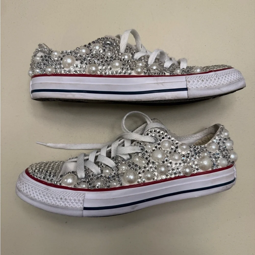 Hand Beaded and Crystal Converse All Star Low Top Sneakers - Picture 4 of 10